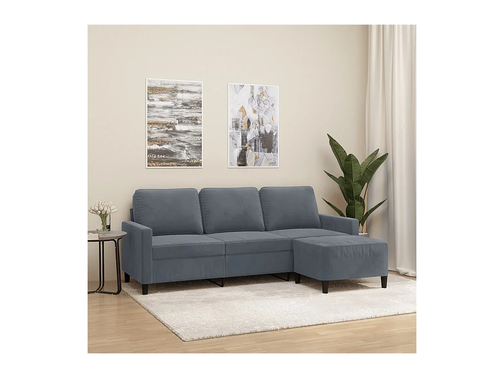 Canapé à 3 places avec repose-pieds Gris foncé 180 cm Velours