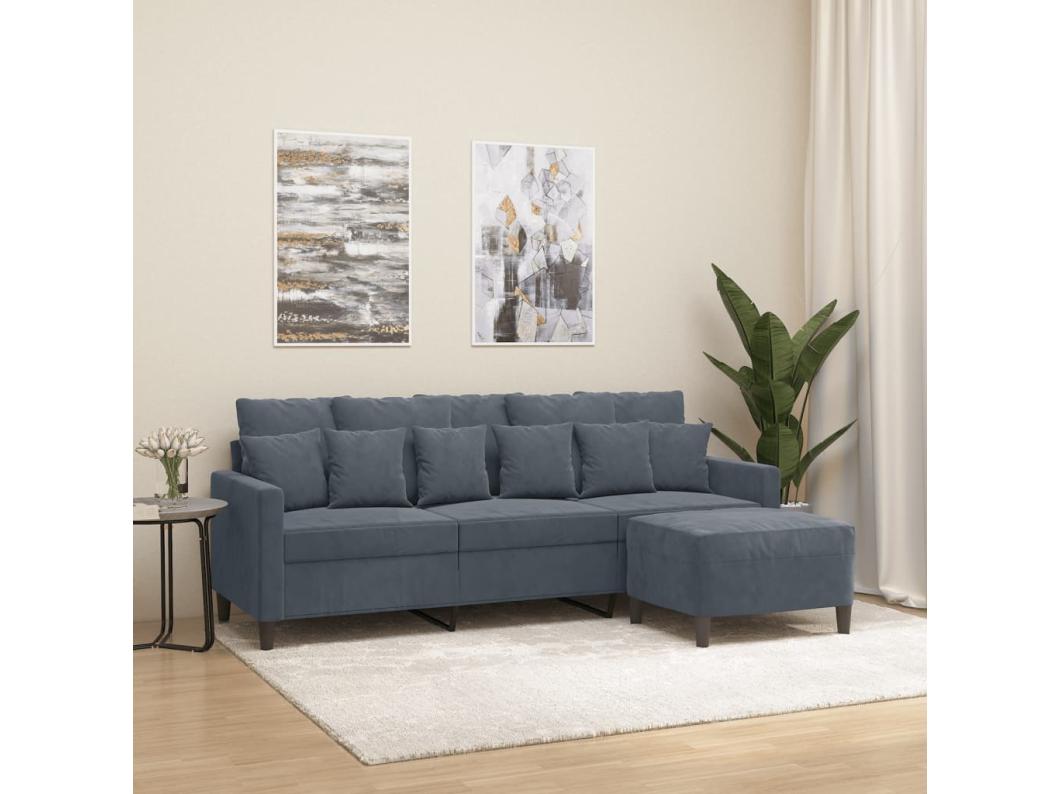Sofá de 3 lugares com apoio de pés 180 cm veludo cinza-escuro