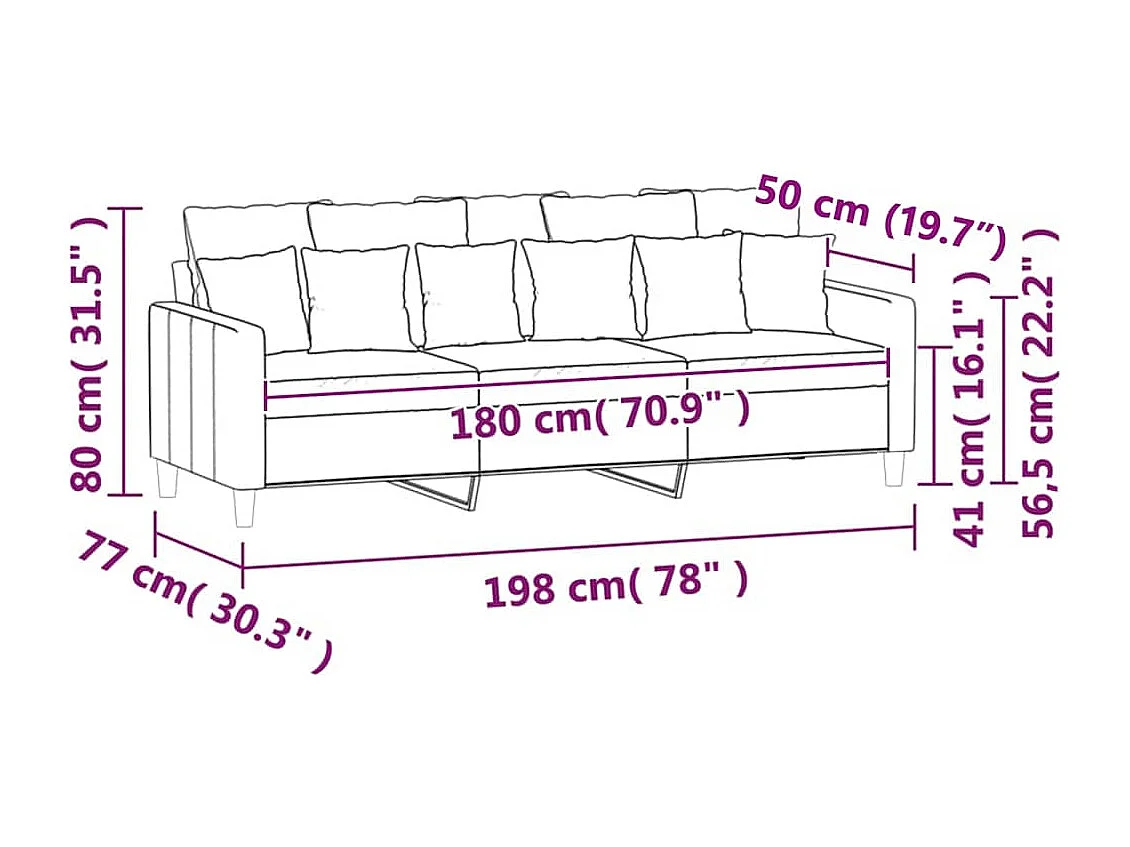 Canapé à 3 places Noir 180 cm Velours