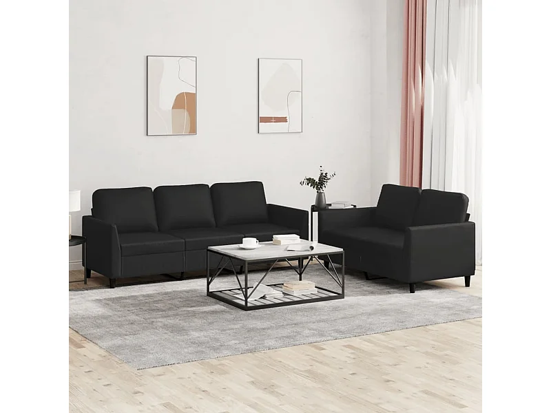 2-tlg. Sofagarnitur mit Kissen Schwarz Kunstleder