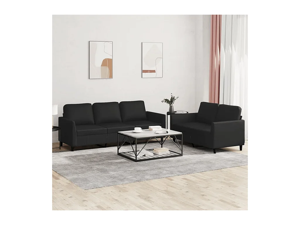 Ensemble de canapés 2 pcs avec coussins Noir Similicuir