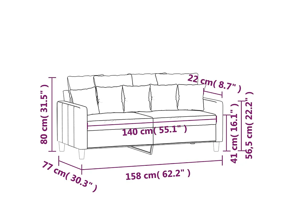 Canapé à 2 places Gris foncé 140 cm Velours