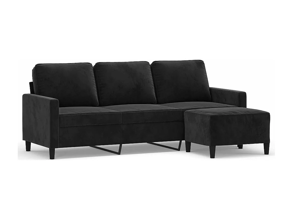 3-Sitzer-Sofa mit Hocker Schwarz 180 cm Samt
