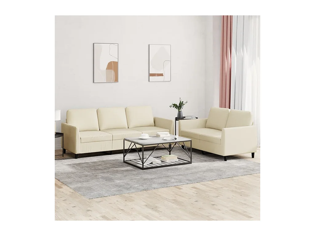 Ensemble de canapés 2 pcs avec coussins Crème Similicuir