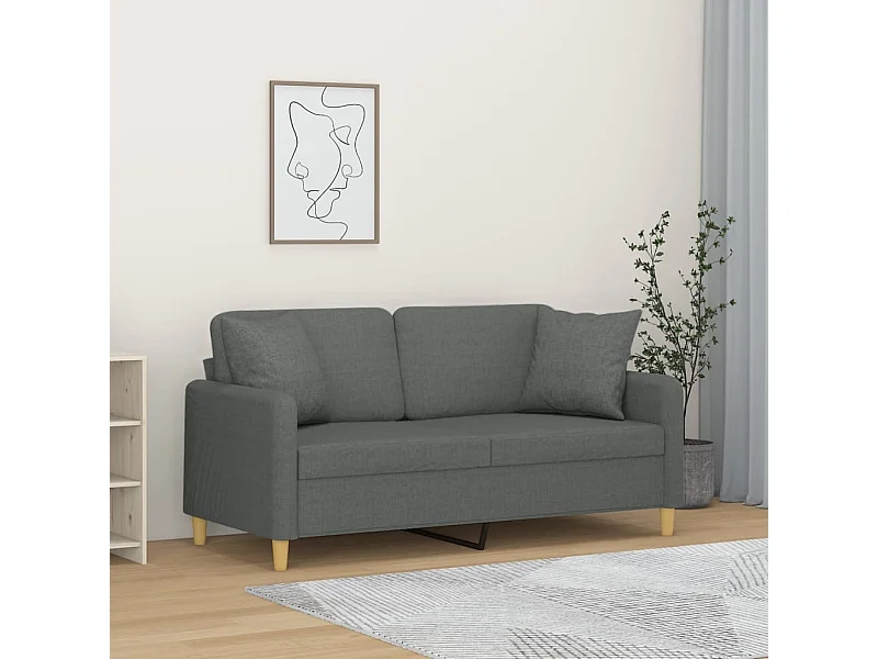 2-Sitzer-Sofa mit Zierkissen Dunkelgrau 140 cm Stoff