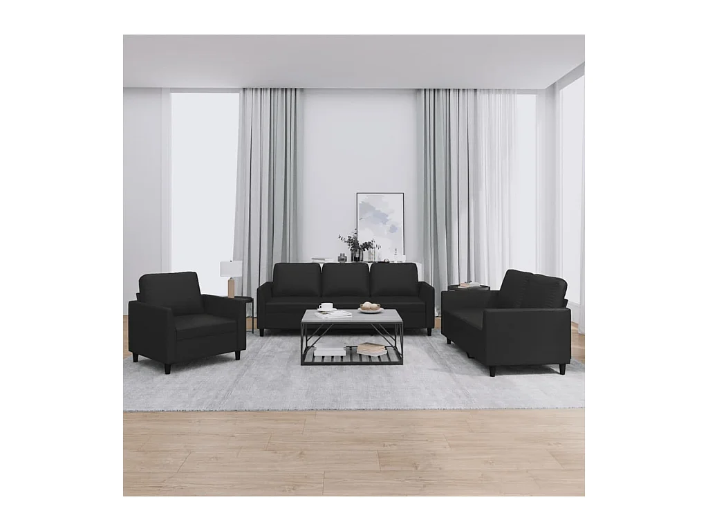 Ensemble de canapés 3 pcs avec coussins Noir Similicuir