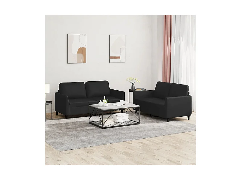 2-tlg. Sofagarnitur mit Kissen Schwarz Kunstleder