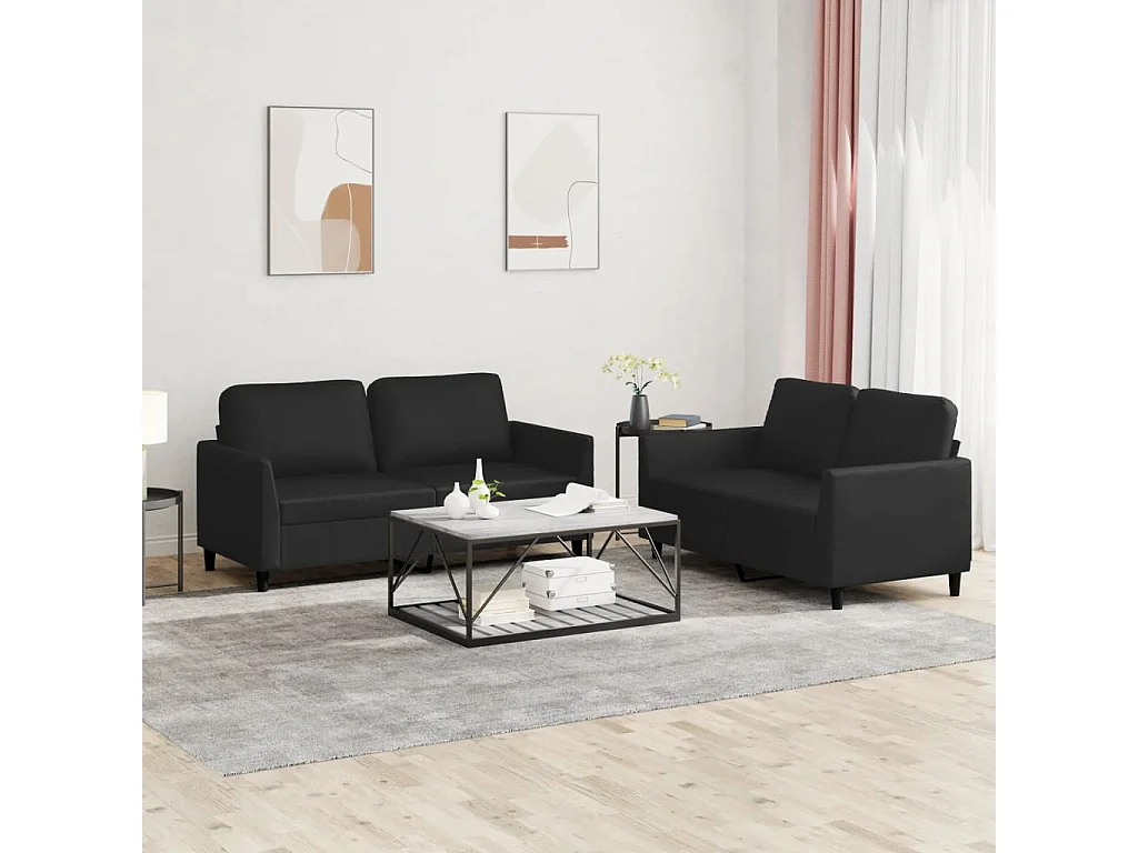 2-delige Loungeset met kussens kunstleer zwart
