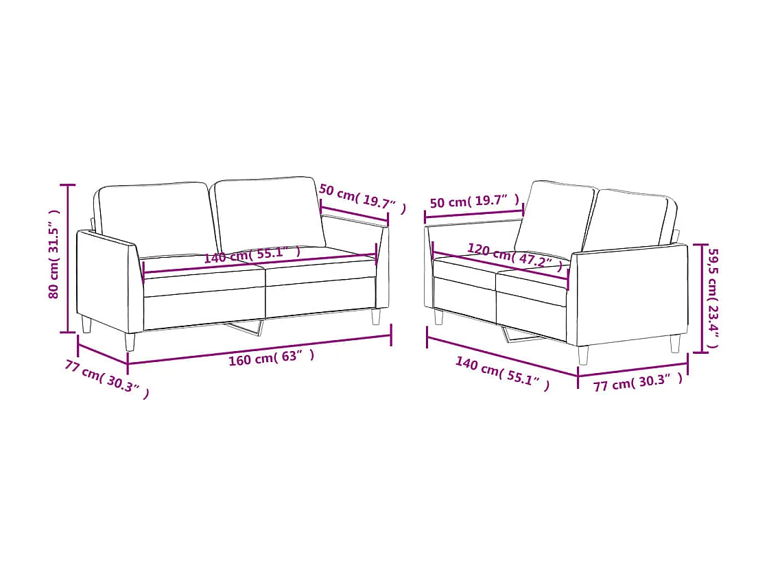 2-delige Loungeset met kussens kunstleer zwart