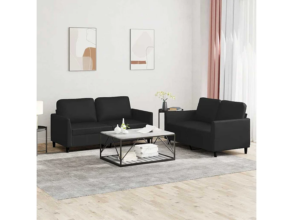 2-delige Loungeset met kussens kunstleer zwart