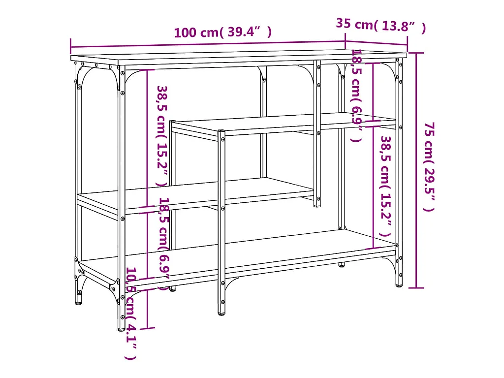Konsolentisch mit Ablagen Sonoma-Eiche 100x35x75 cm
