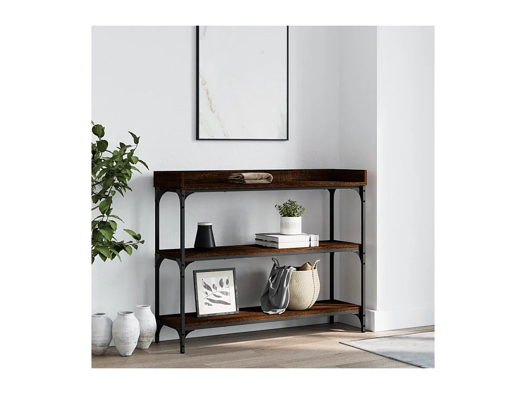 Table console avec étagères chêne marron 100x30x80 cm