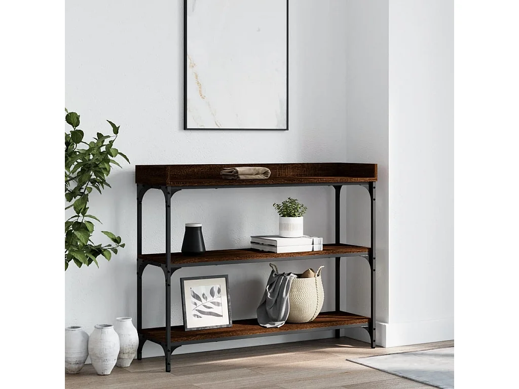 Table console avec étagères chêne marron 100x30x80 cm