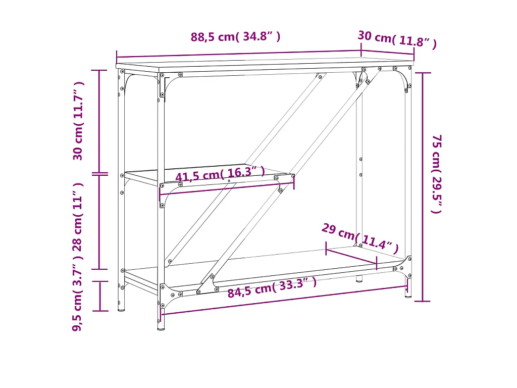 Tavolino Consolle Rovere Sonoma 88,5x30x75 cm Legno Multistrato