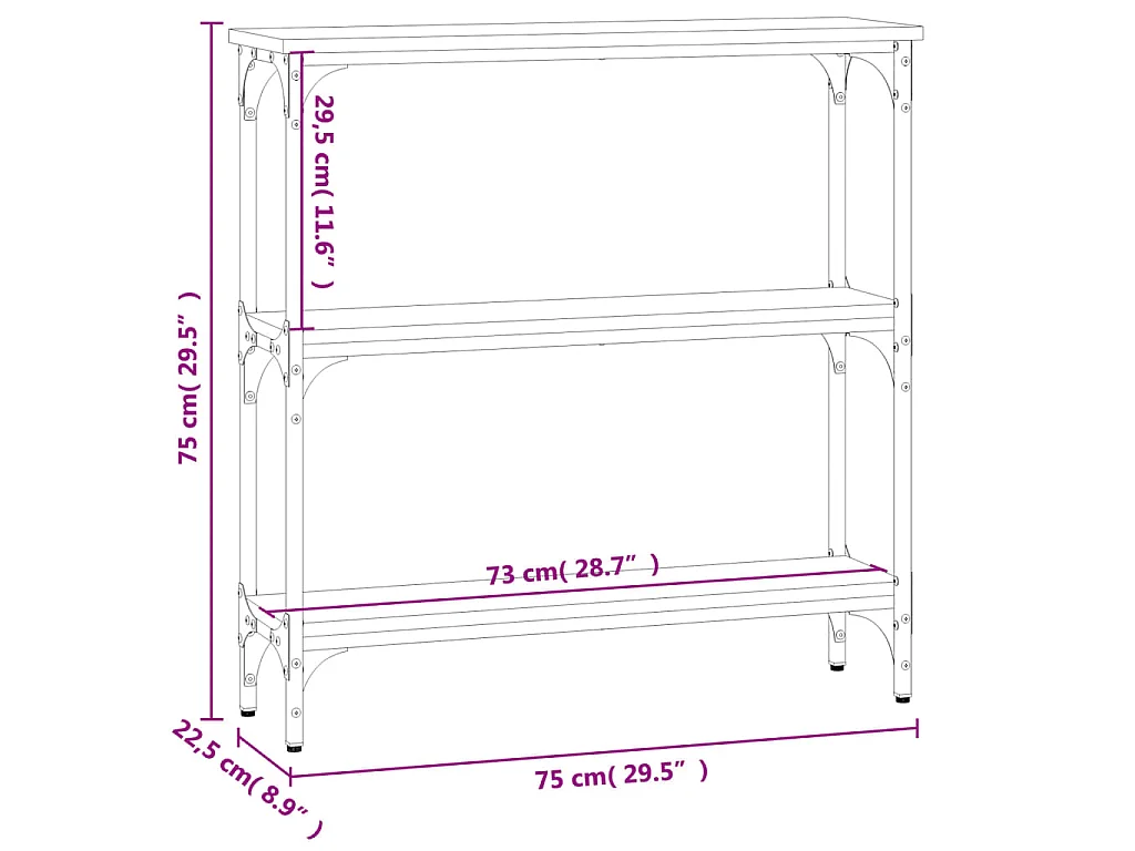 Table console chêne fumé 75x22,5x75 cm bois d'ingénierie