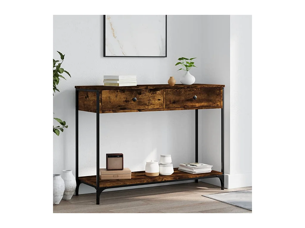 Table console chêne fumé 100x34,5x75 cm bois d'ingénierie