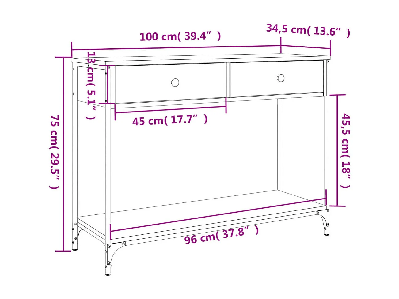 Wandtafel 100x34,5x75 cm bewerkt hout gerookt eikenkleurig