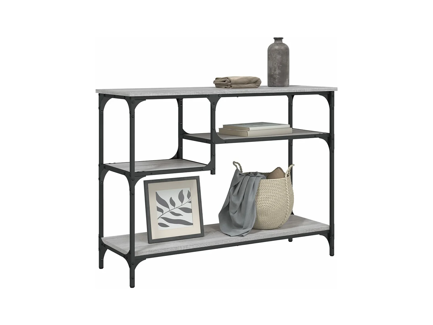 Table console avec étagères sonoma gris 100x35x75 cm