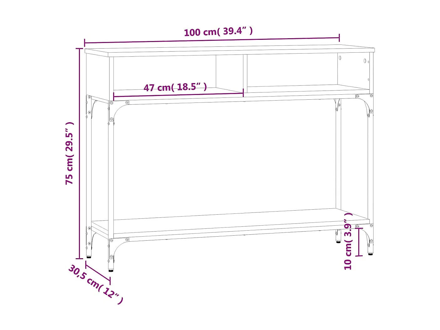 Wandtafel 100x30,5x75 cm bewerkt hout gerookt eikenkleurig