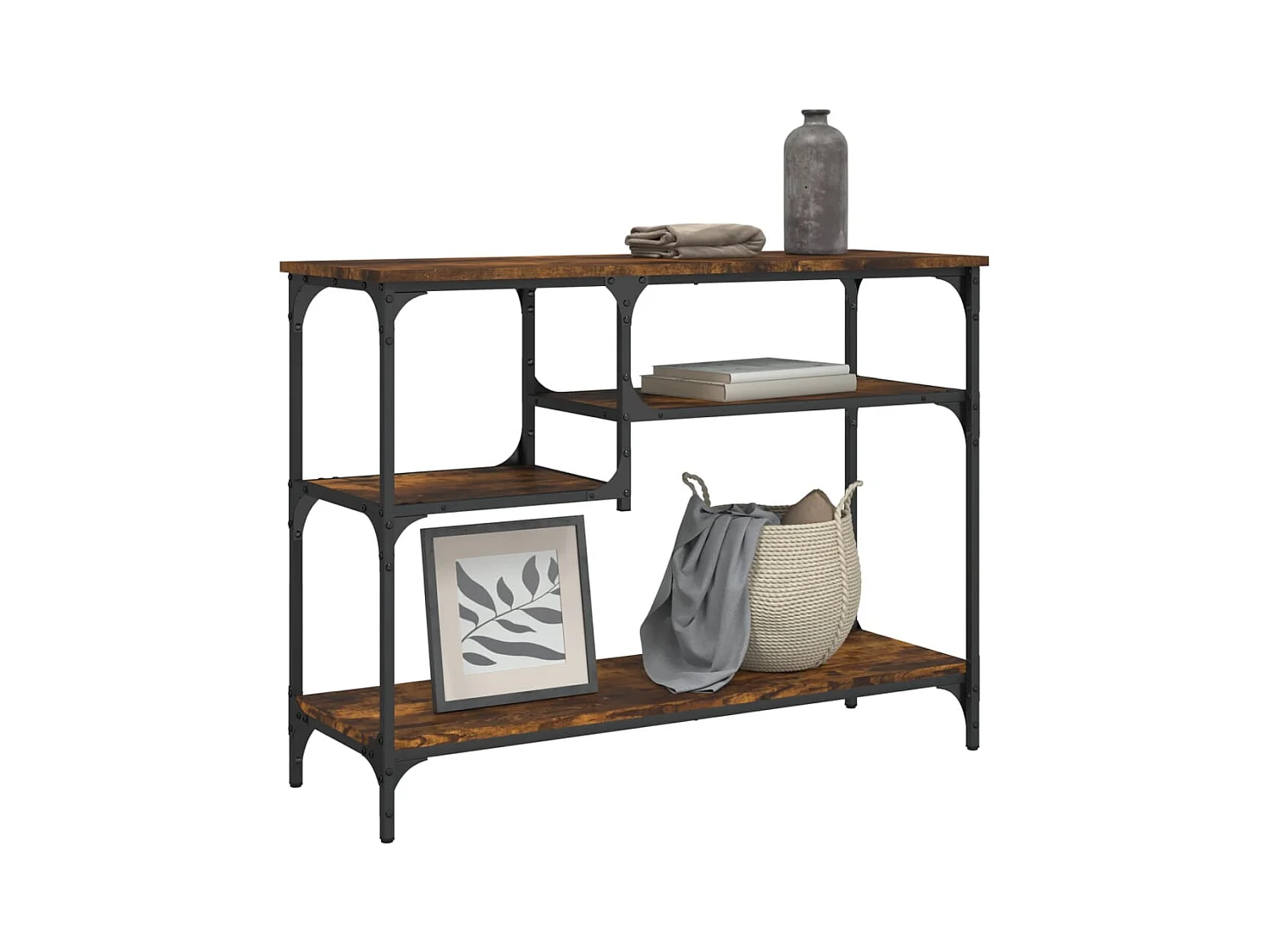 Table console avec étagères chêne fumé 100x35x75 cm