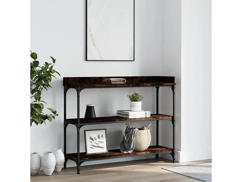 Table console avec étagères chêne fumé 100x30x80 cm