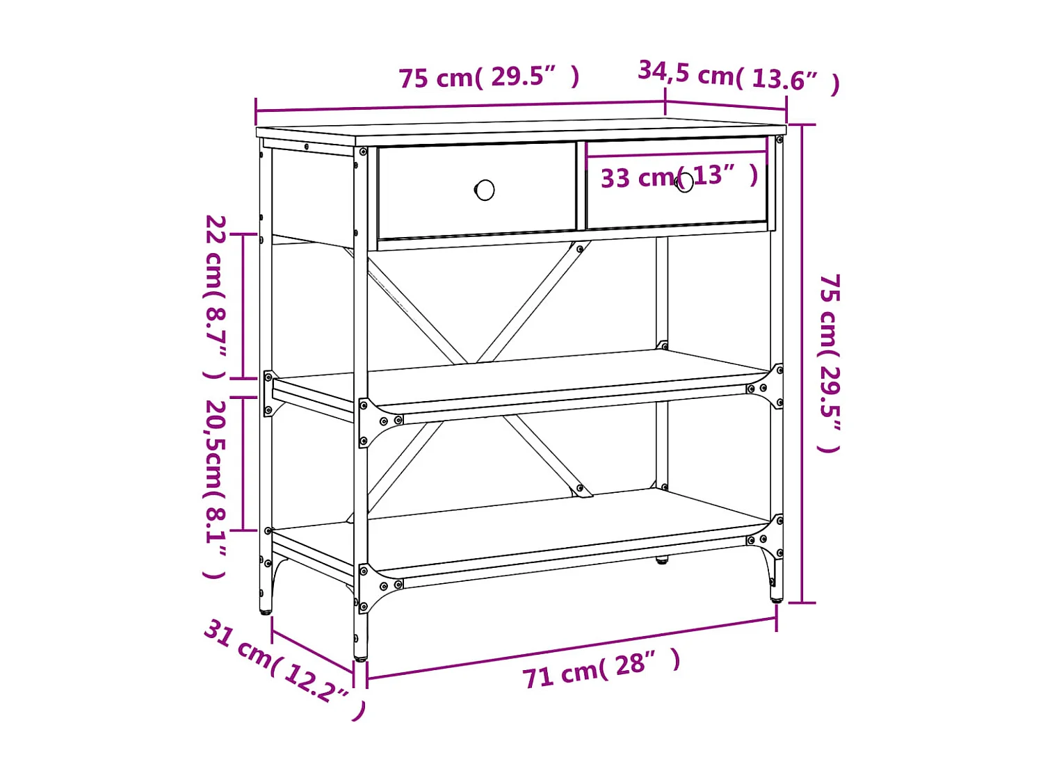Konsolentisch Schwarz 75x34,5x75 cm Holzwerkstoff