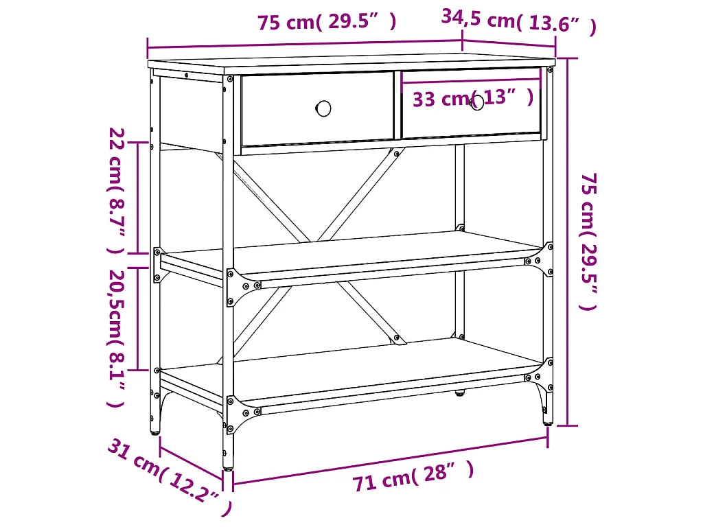 Table console noir 75x34,5x75 cm bois d'ingénierie