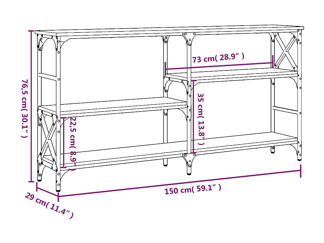 Tavolo Consolle Rovere Fumo 150x29x76,5 cm in Legno Multistrato