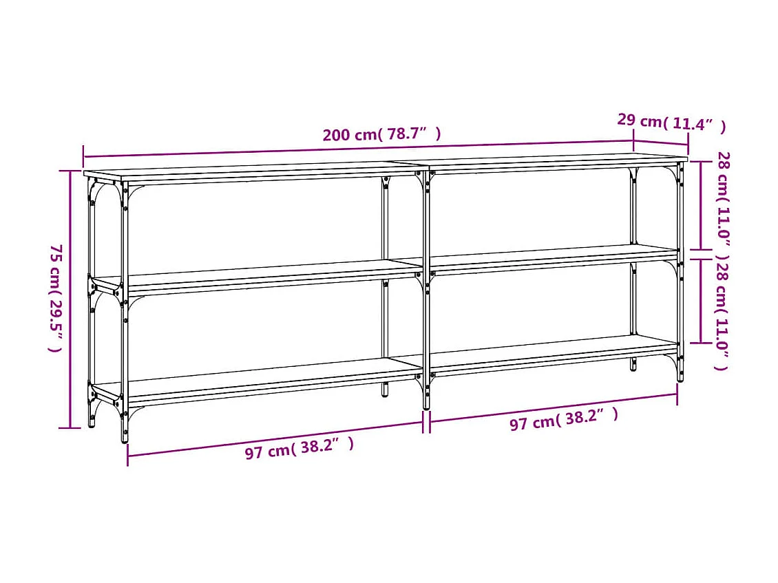 Tavolo Consolle Rovere Fumo 200x29x75 cm in Legno Multistrato