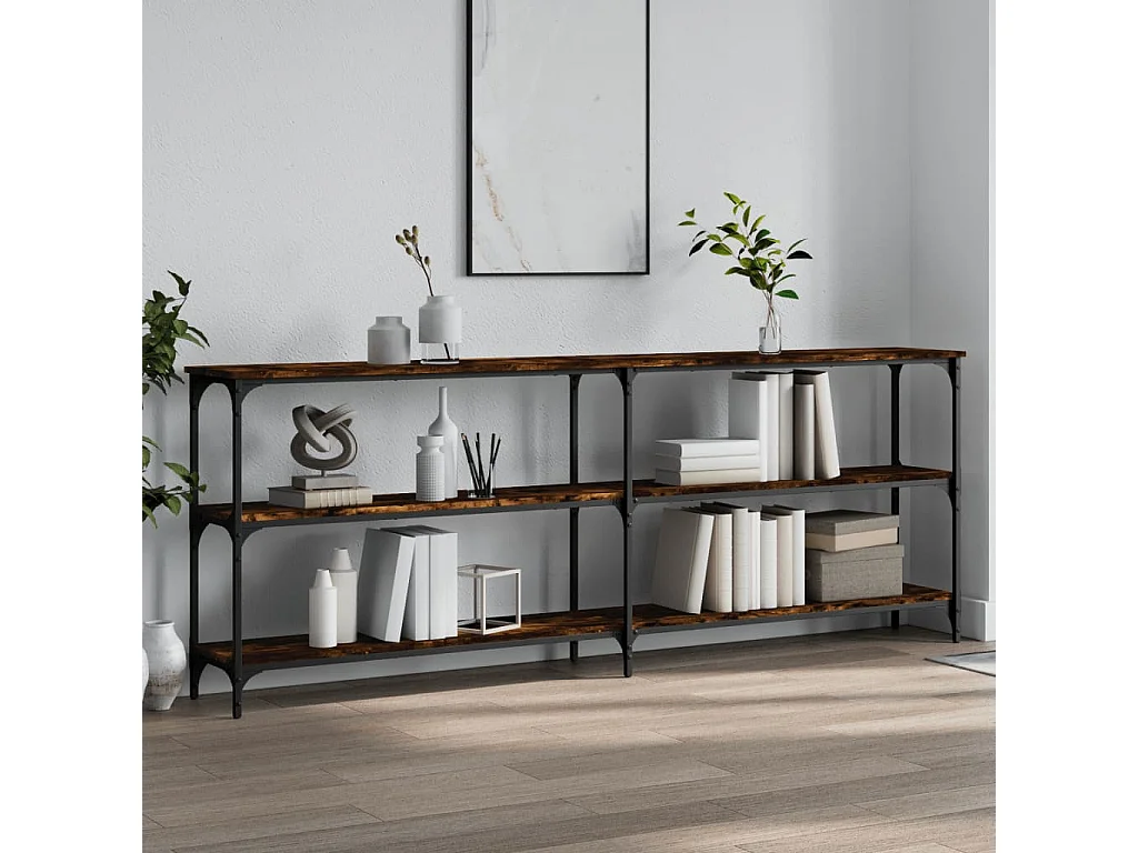 Table console chêne fumé 200x29x75 cm bois d'ingénierie