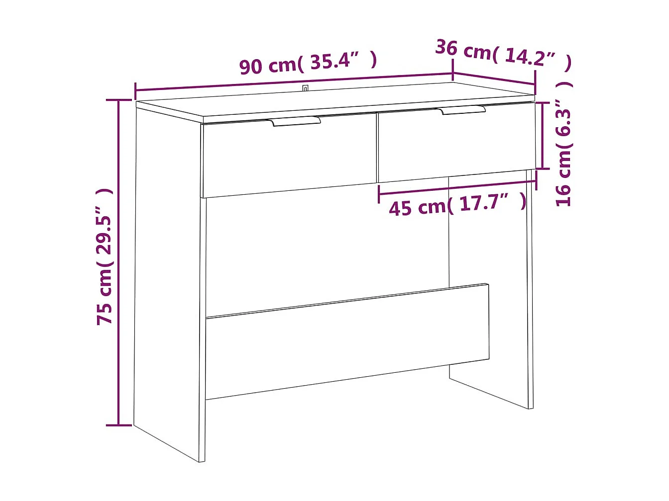 Table console noir 90x36x75 cm bois d'ingénierie