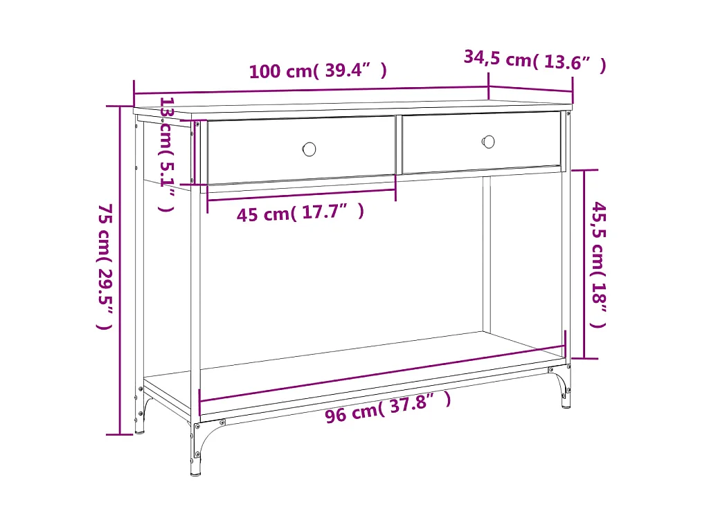 Mesa consola madera de ingeniería gris Sonoma 100x34,5x75 cm