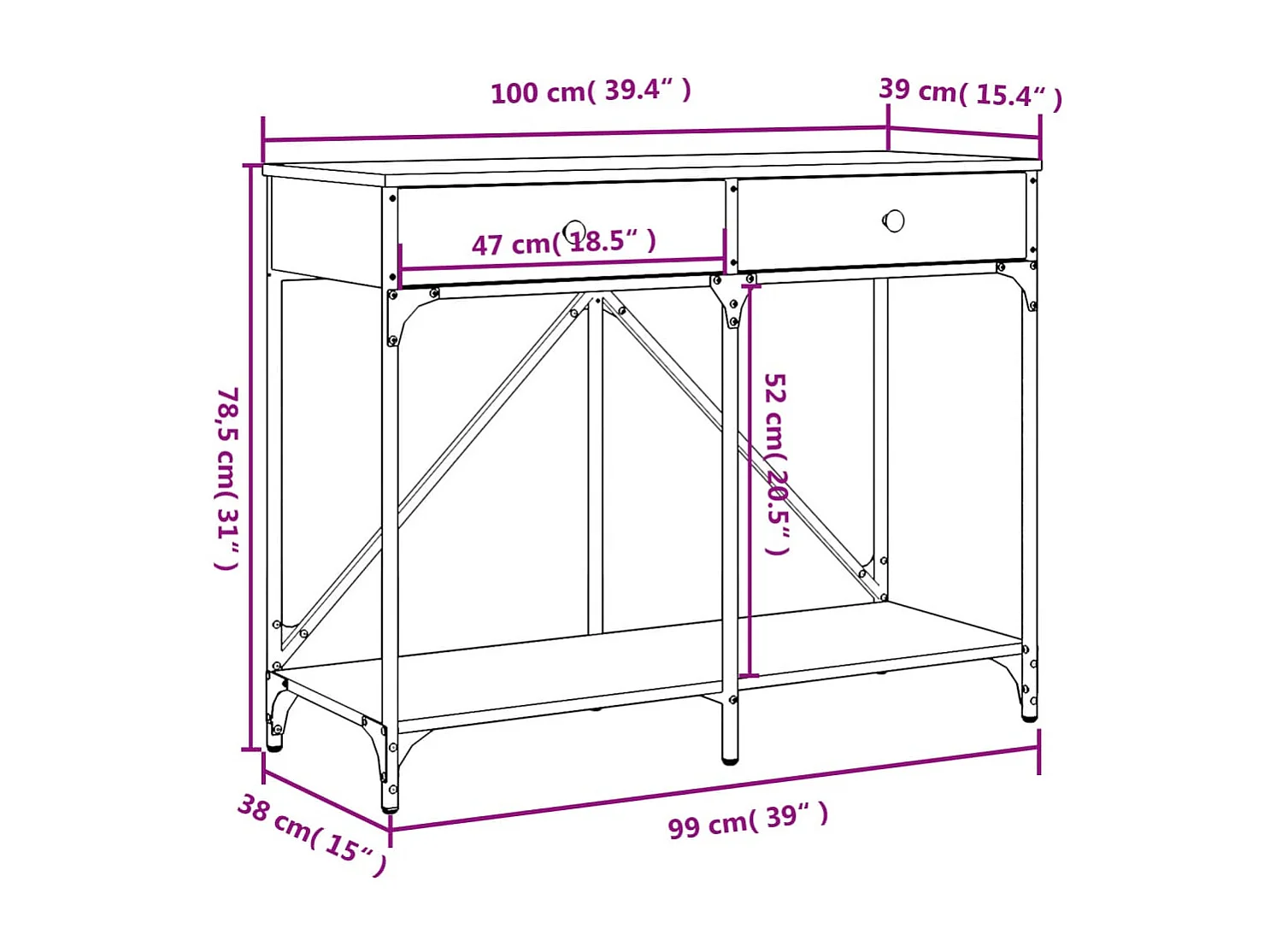 Table console sonoma gris 100x39x78,5 cm bois d'ingénierie