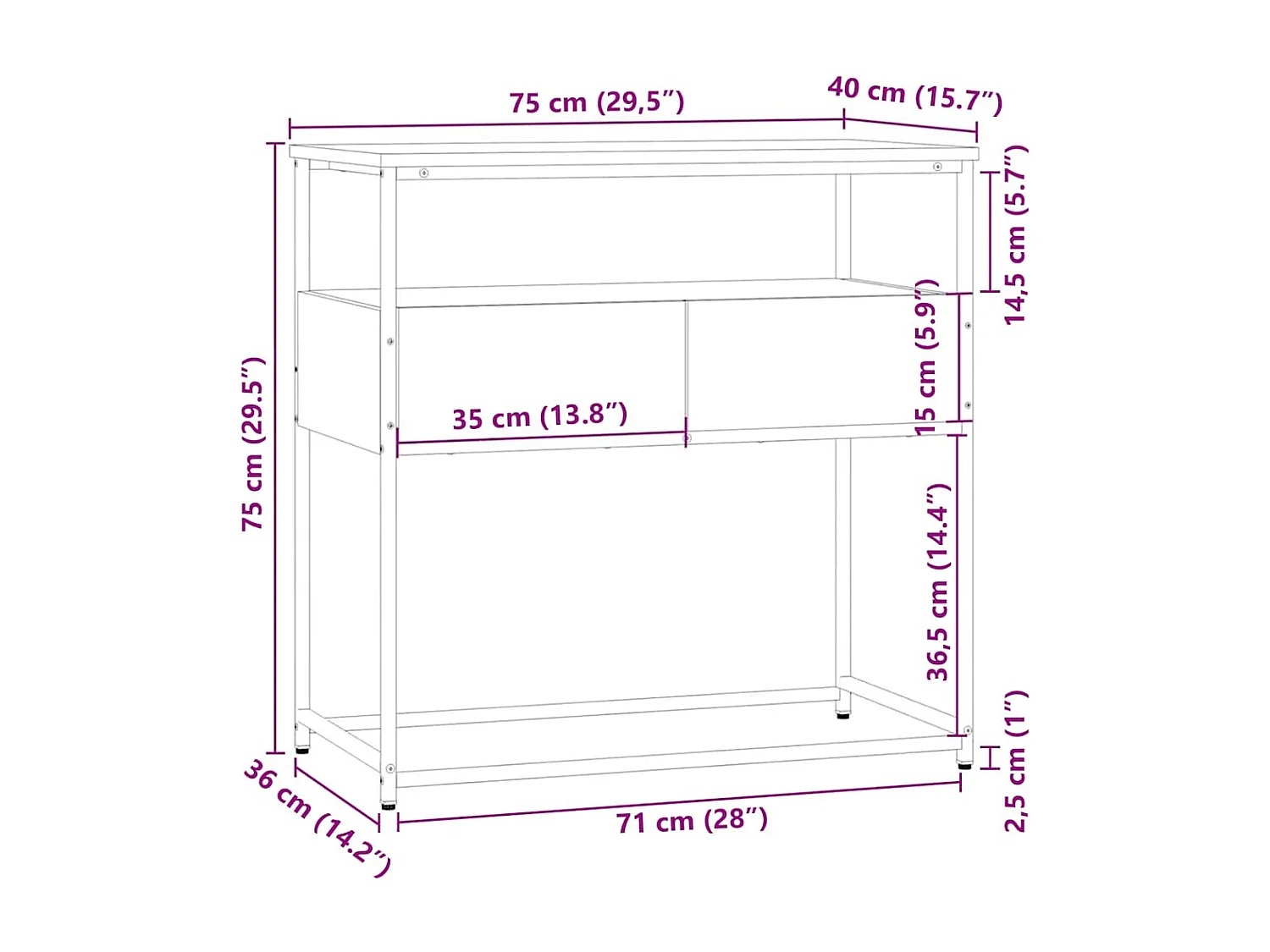 Table console Chêne Sonoma 75x40x75 cm Bois d'ingénierie