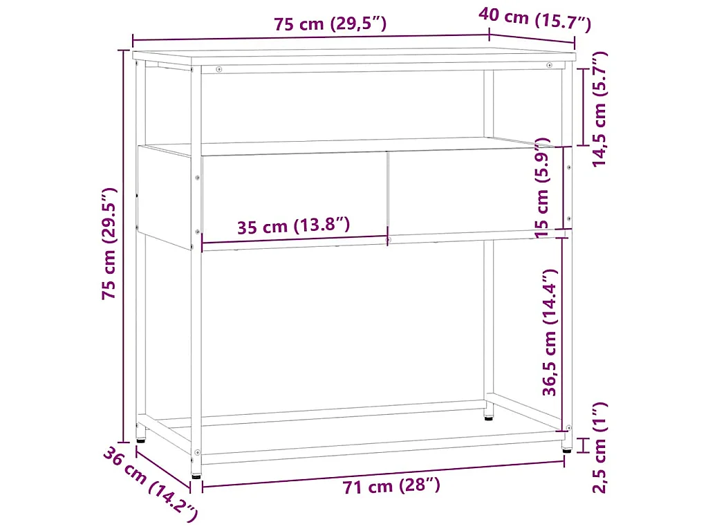 Konsolentisch Sonoma-Eiche 75 x 40 x 75 cm Holzwerkstoff