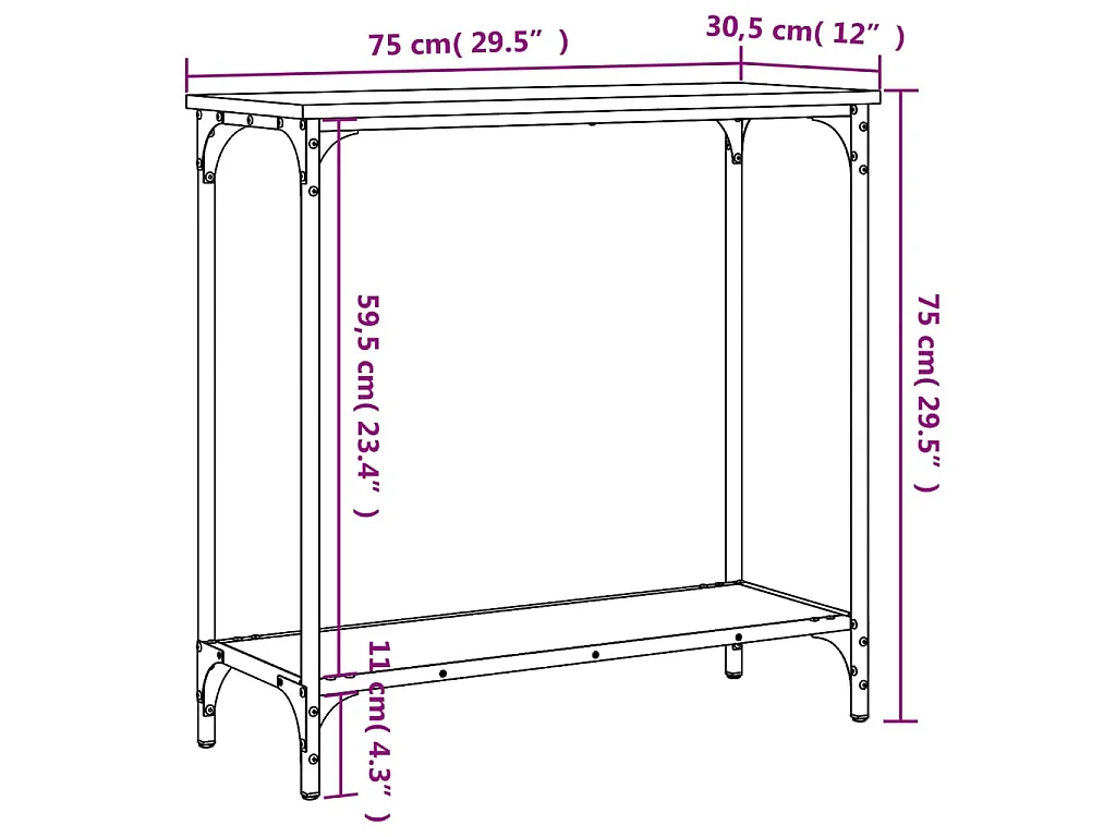 Table console sonoma gris 75x30,5x75 cm bois d'ingénierie