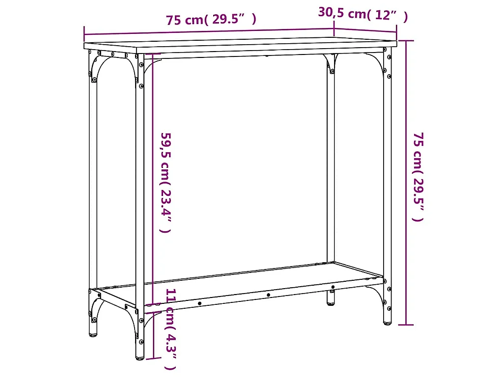 Tavolino Consolle Grigio Sonoma 75x30,5x75 cm Legno Multistrato