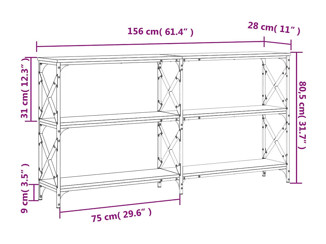 Table console noir 156x28x80,5 cm bois d'ingénierie