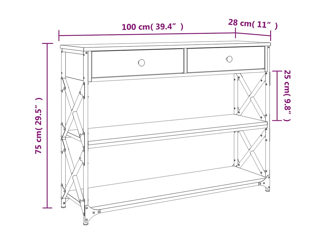 Tavolo Consolle Rovere Fumo 100x28x75 cm in Legno Multistrato