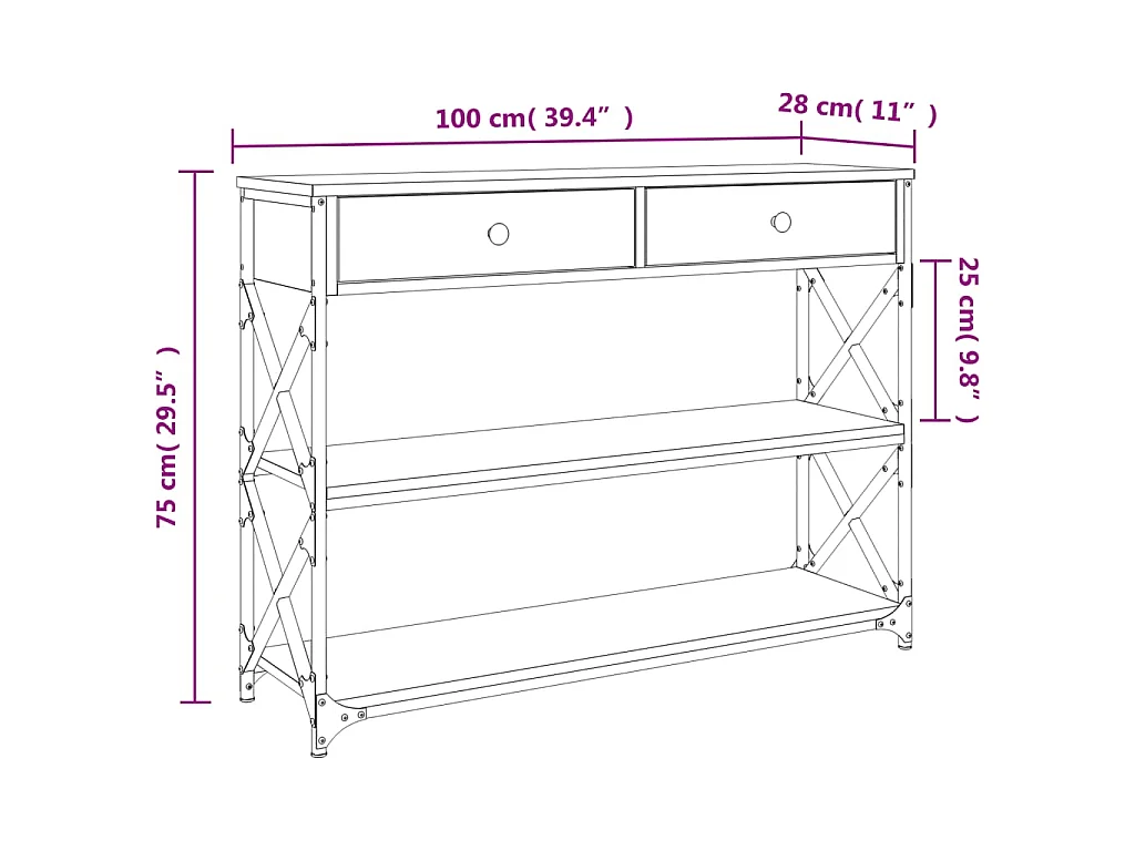 Konsolentisch Räuchereiche 100x28x75 cm Holzwerkstoff