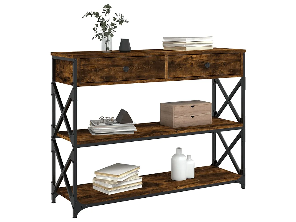 Table console chêne fumé 100x28x75 cm bois d'ingénierie