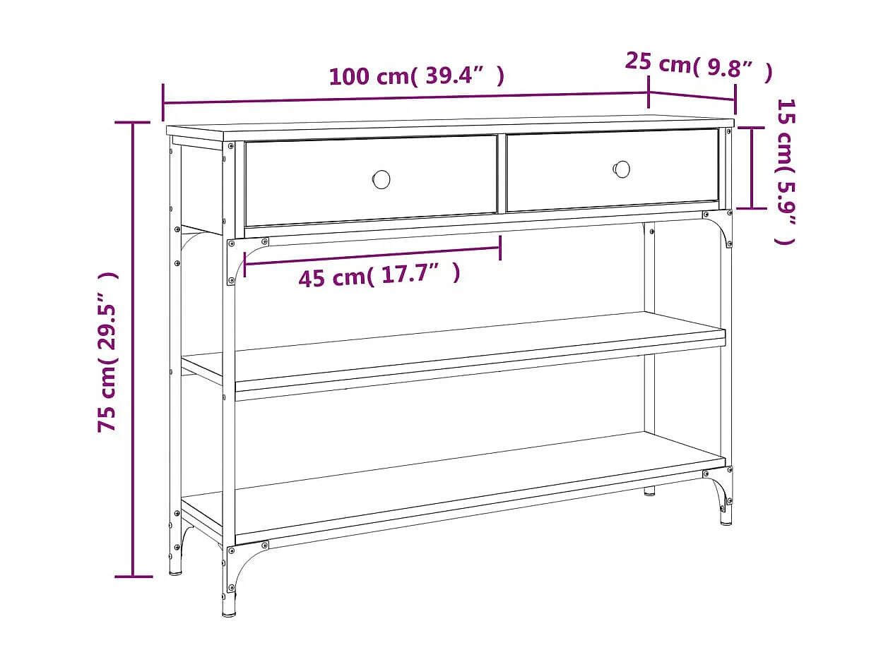 Tavolino Consolle Rovere Fumo 100x25x75 cm Legno Multistrato