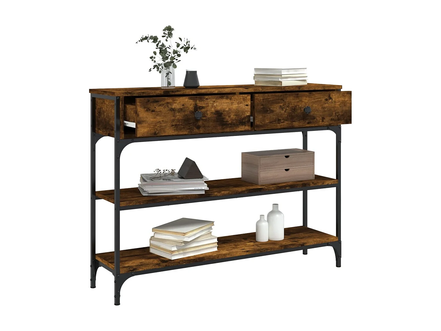 Tavolino Consolle Rovere Fumo 100x25x75 cm Legno Multistrato