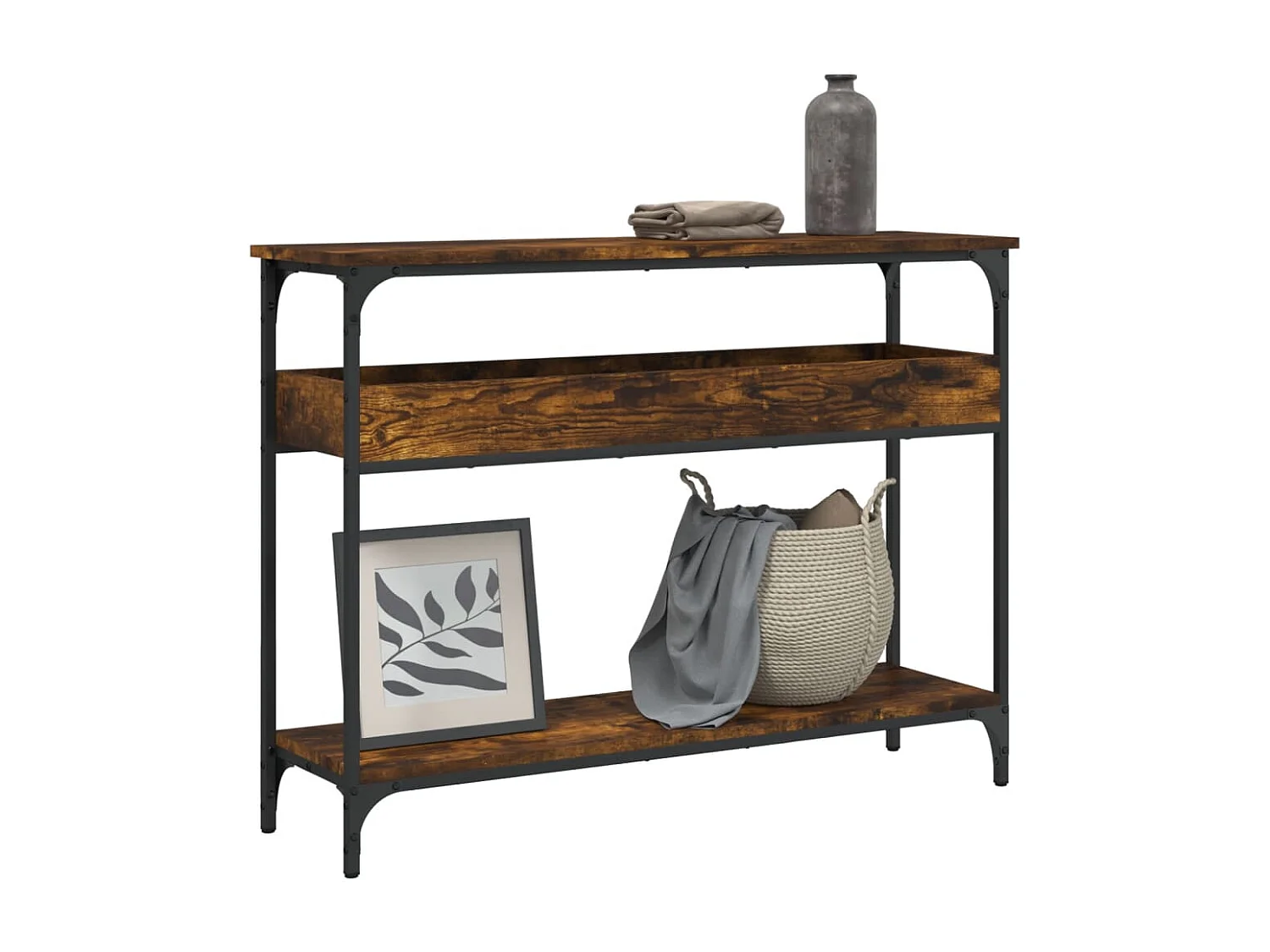 Wandtafel met schap 100x29x75 cm bewerkt hout gerookt eiken