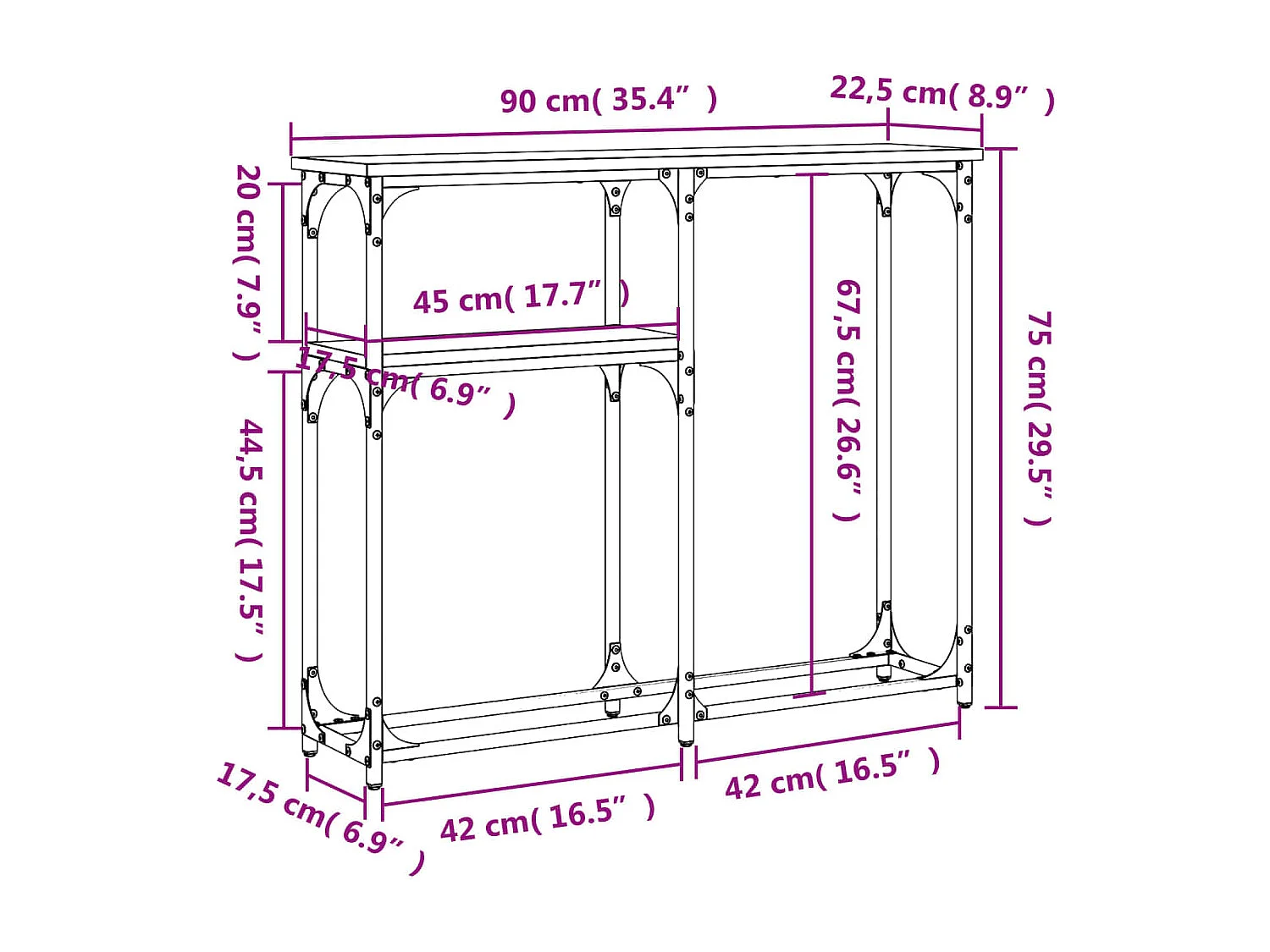 Konsolentisch Räuchereiche 90x22,5x75 cm Holzwerkstoff