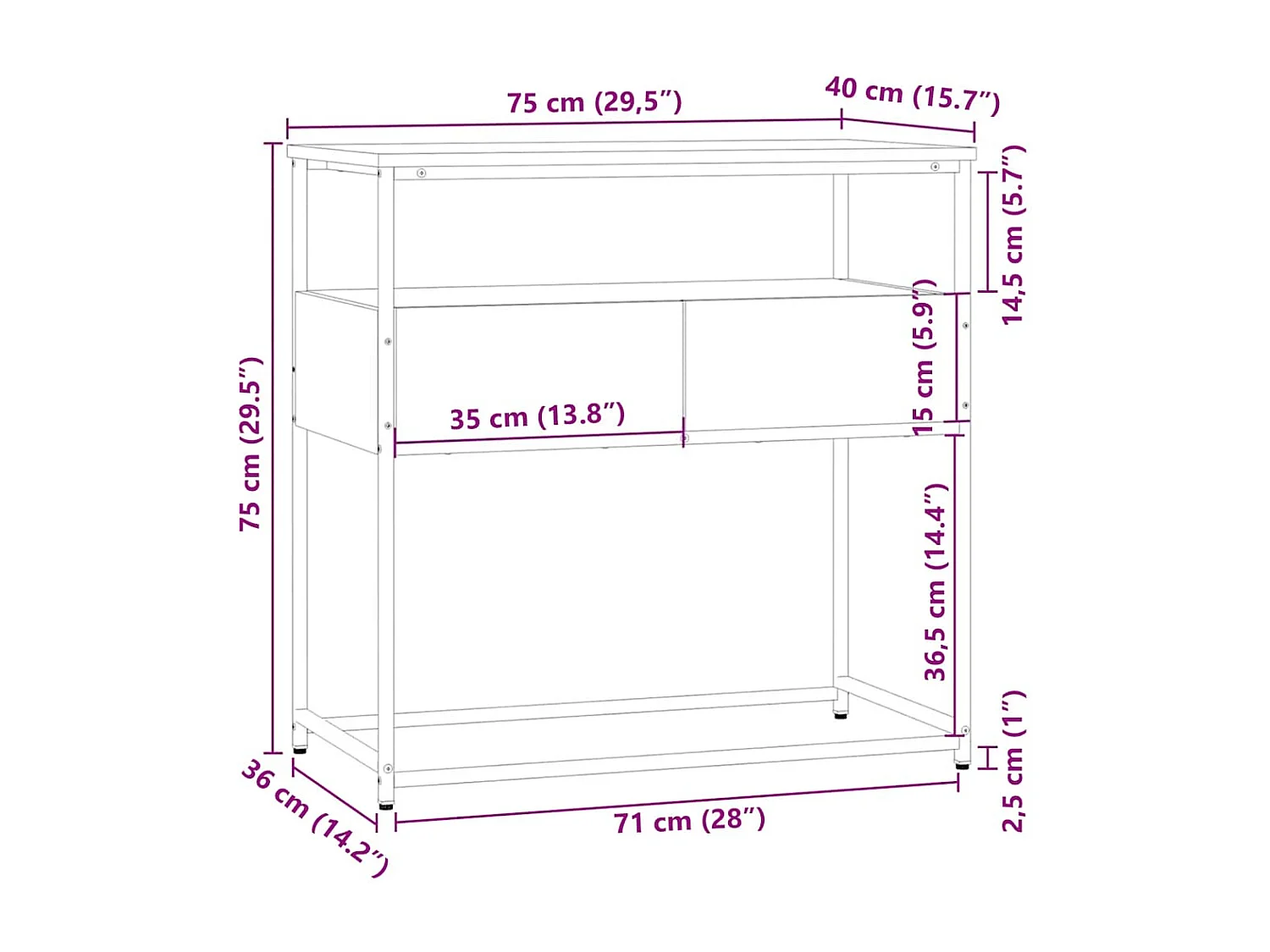 Table console chêne fumé 75x40x75 cm bois d'ingénierie