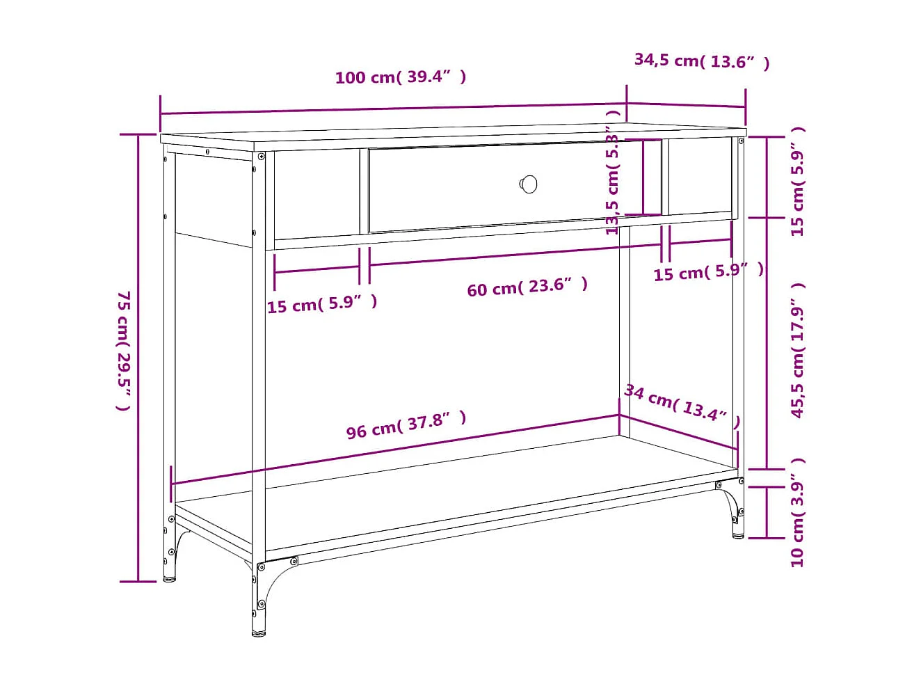 Table console noir 100x34,5x75 cm bois d'ingénierie