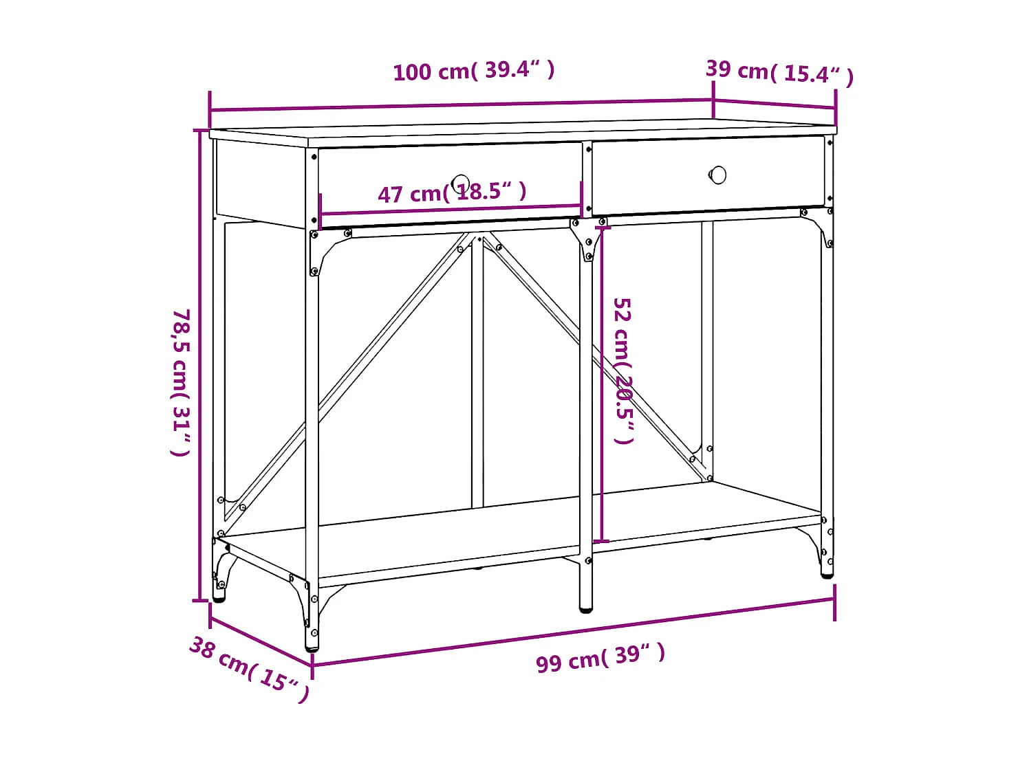 Tavolino Consolle Nero 100x39x78,5 cm in Legno Multistrato