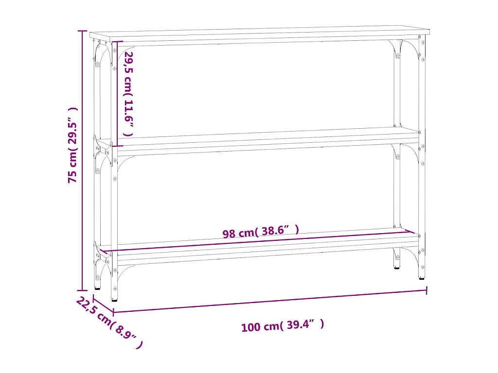 Wandtafel 100x22,5x75 cm bewerkt hout zwart