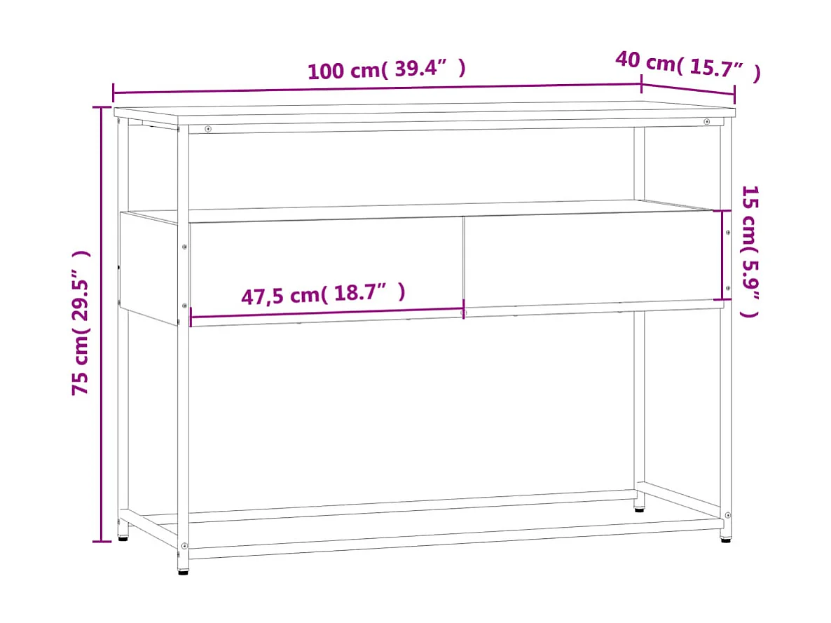 Table console chêne marron 100x40x75 cm bois d'ingénierie